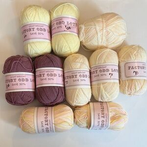 Yarn Bundle! Yellow/White/Pink & some Purple! 10 total Skeins-whole or partial.